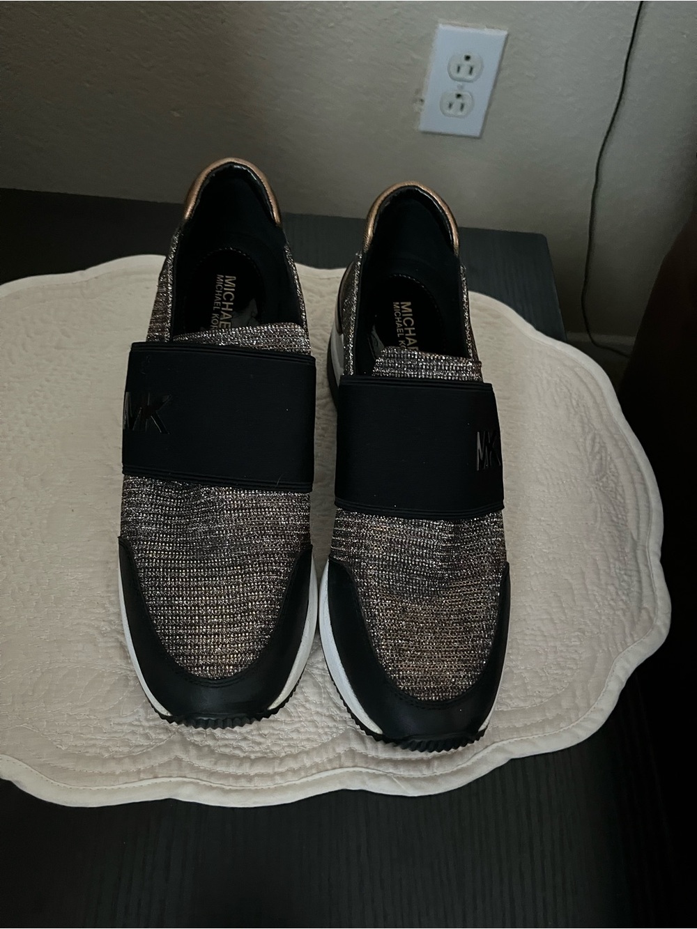 Michael Kors Black and Metallic Slip-On Knit Sneakers size 7M